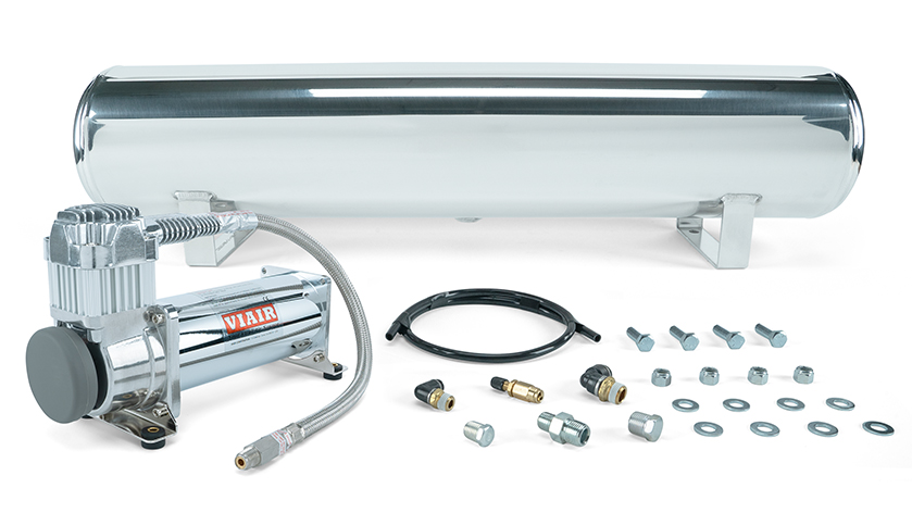 4 Gal. Polished Tank W/ Viair 444c Chrome Compressor, 1/4\" & 3/8\" Fittings & Tank Mounting Hardware